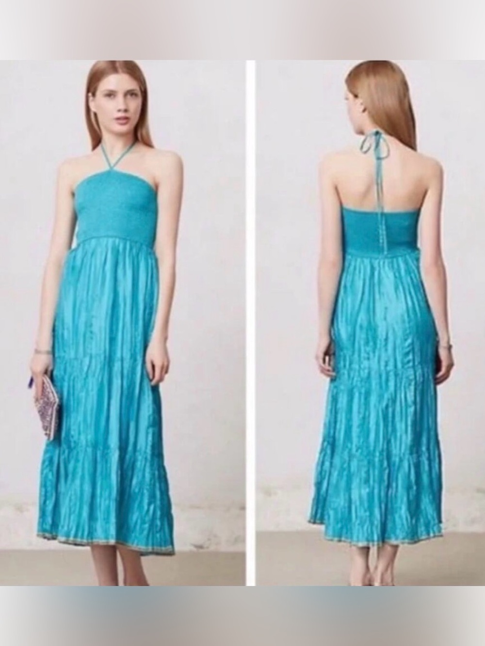 Maeve Anthropologie Blue 100% Silk Crinkle Daleka Dress NWT Medium